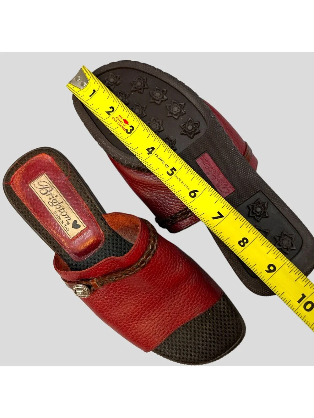 Brighton Size 7 Sandals Red Leather Slip On Open Toe Slide Low Heel Shoes Italy